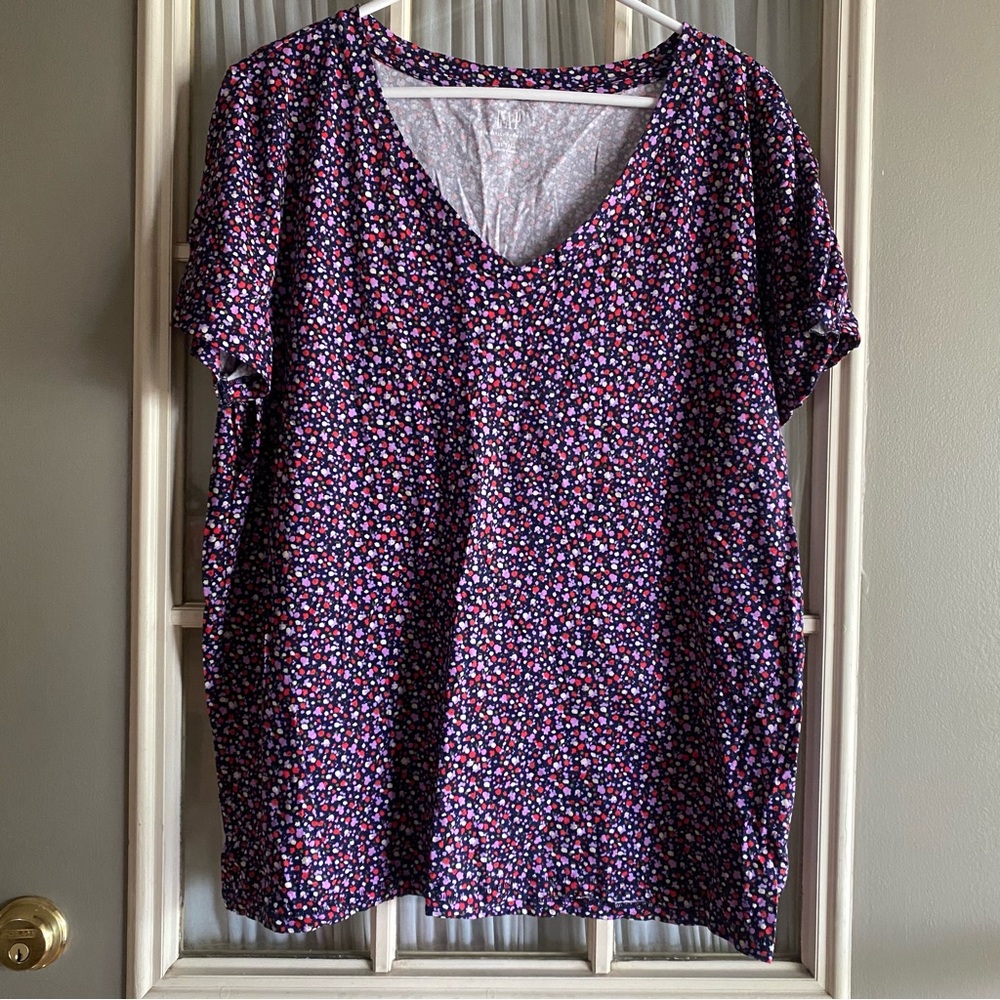 Gap Red & Purple Floral V-Neck Women's Top XL TALL